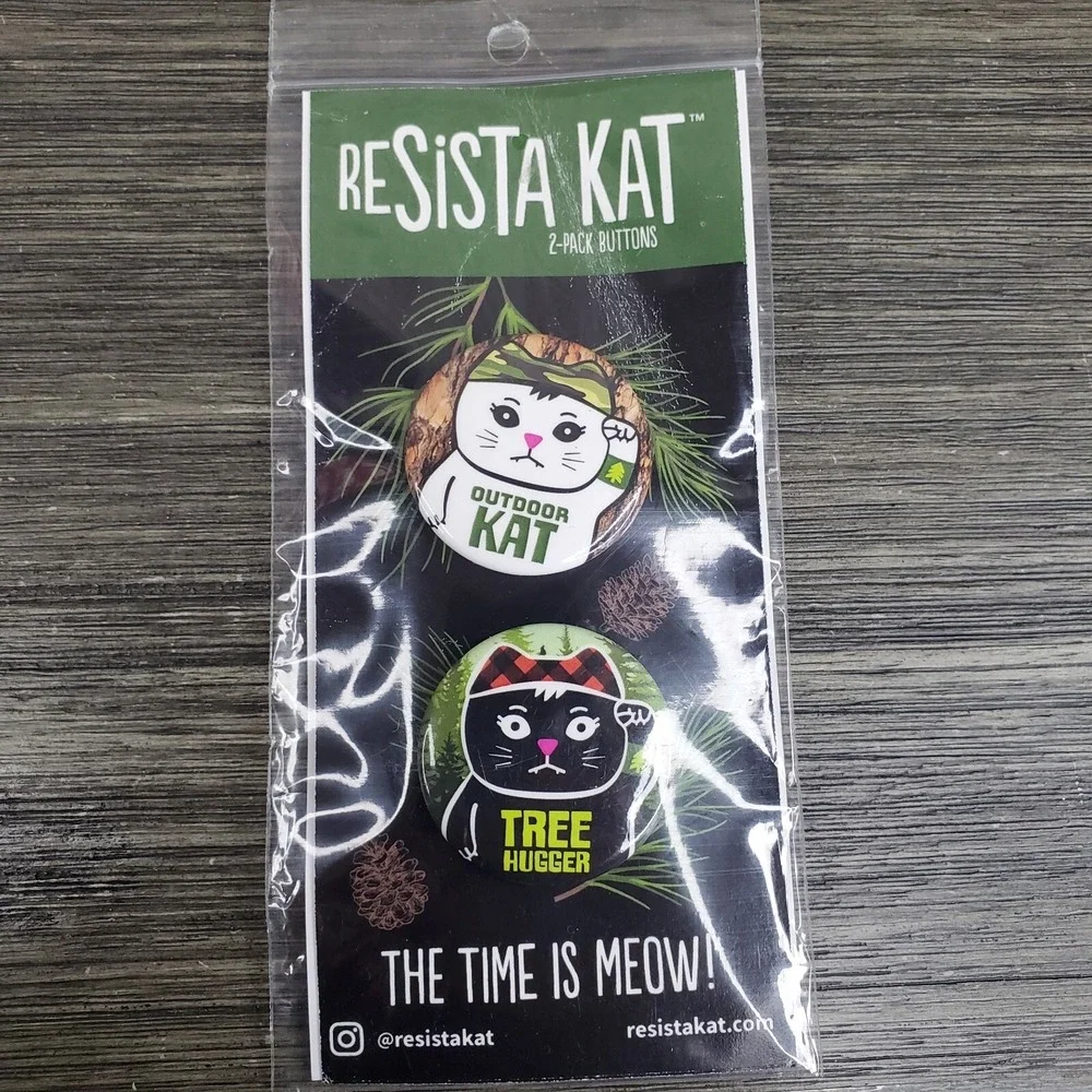 Resista Kat 2 Piece Cat‎ Themed Nature Backpack Buttons TREE HUGGER, Outdoor Kat